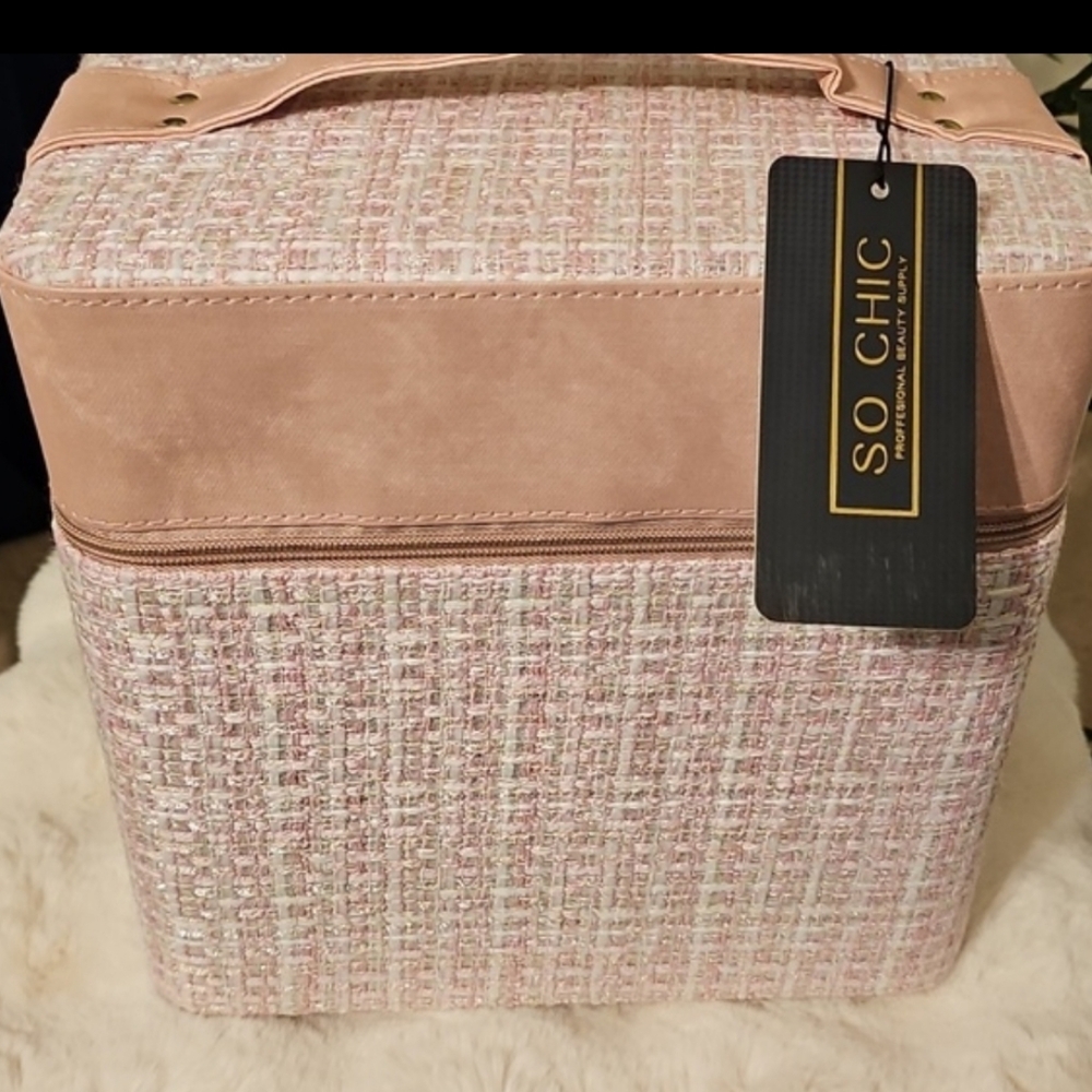 chic Pink Tweed Women's Makup Or Jewelry Box.